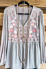 Take A Bow Embroidery Top  - Lt. Grey
