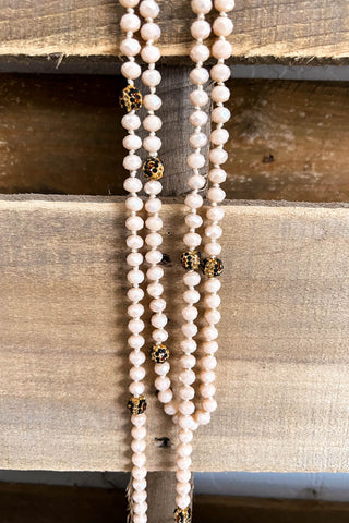 Long Beaded Necklace -Beige/White