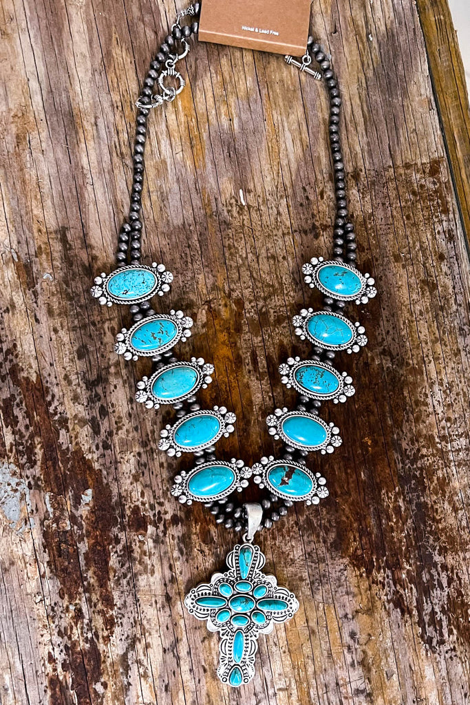 Amazon.com: Wonderent Western Boho Crystal Turquoise Squash Blossom  Statement Necklace/w Earrings No.2338 (Clear): Clothing, Shoes & Jewelry