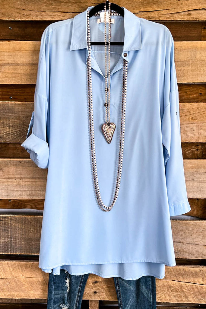 Simply Polished Oversized Tunic - Pale Blue