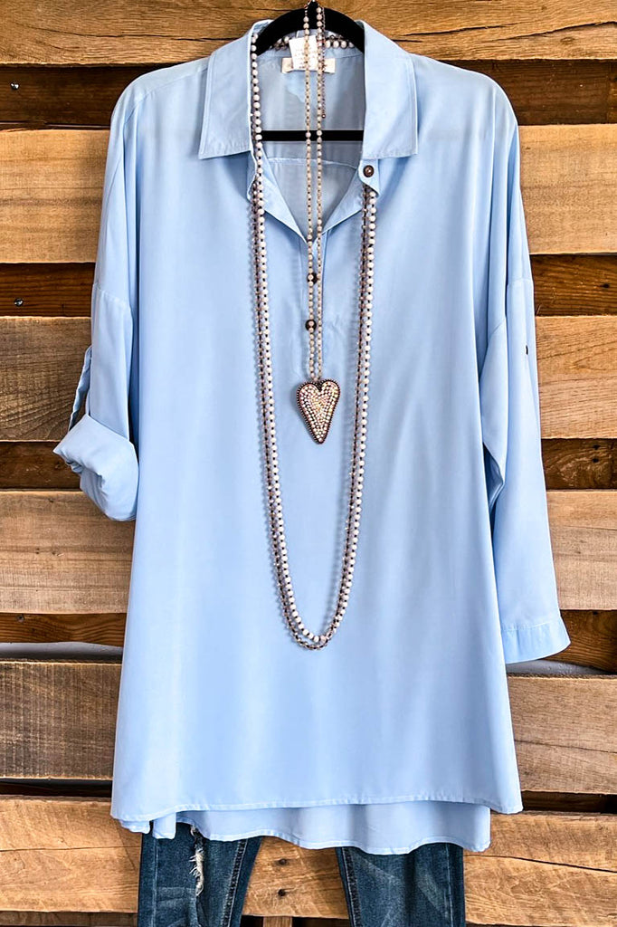 Simply Polished Oversized Tunic - Pale Blue