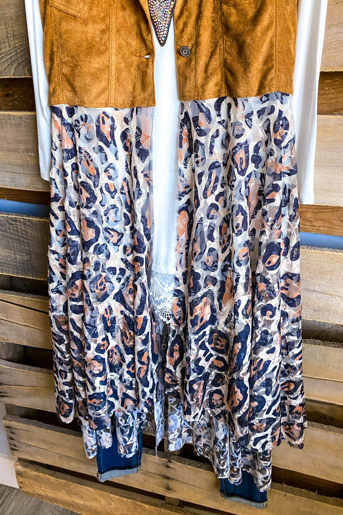 AHB EXCLUSIVE: Two Way Street Suede Vest - Camel/Leopard