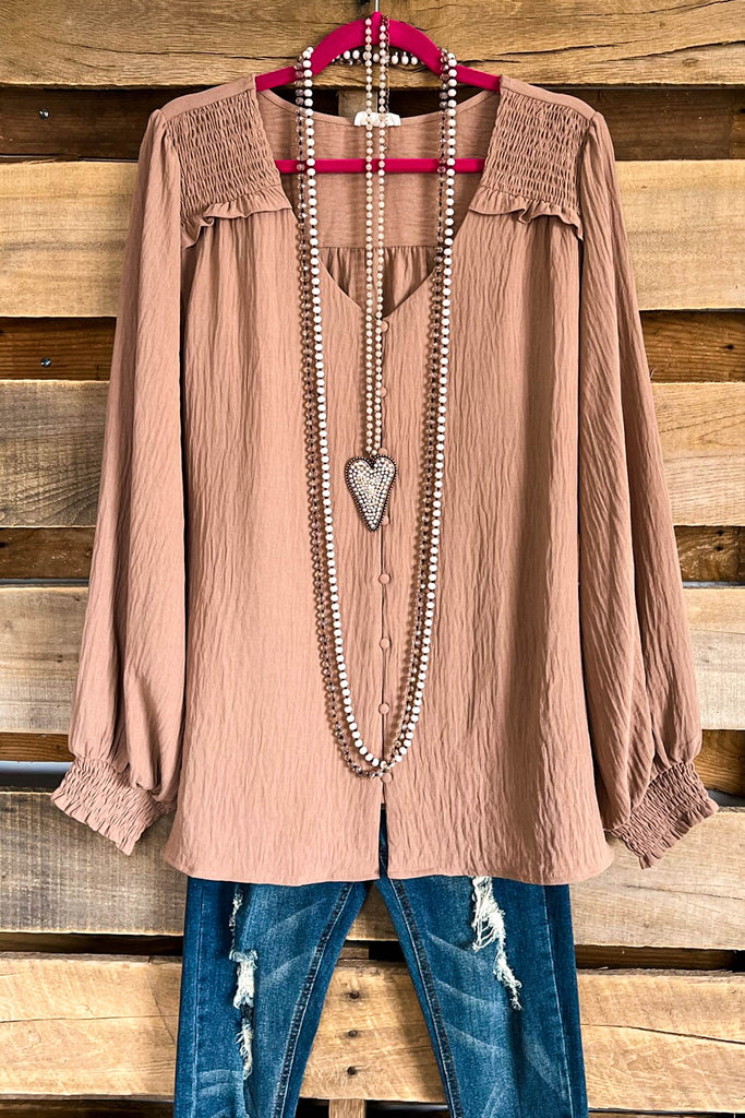 Spicing Things Up Blouse - Taupe - SALE-