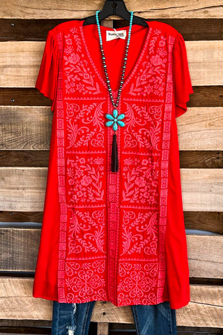Right Here Waiting Tunic/Dress - Tomato - 100% COTTON - SALE
