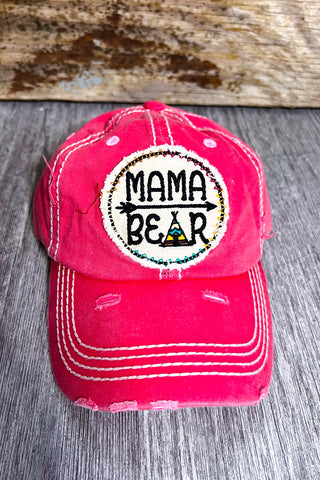 Burgundy Mama Bear Hat  - Floral