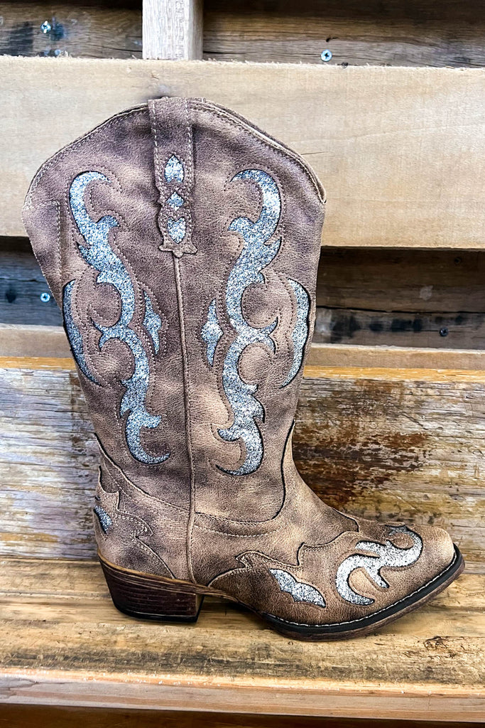 Empire Walk Cowboy Boots - Taupe/Silver -