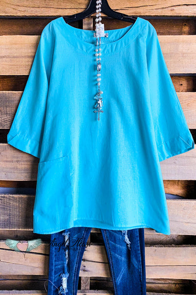 Horizon Hopes Top - Aqua - LINEN AND COTTON - SALE