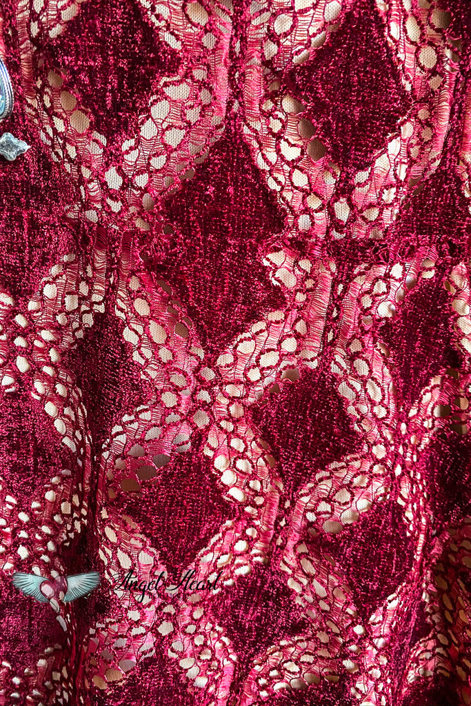 Crackling Fire Velvet Lace Dress - Wine - SALE