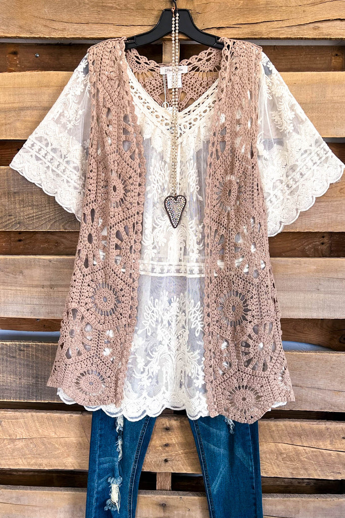 AHB EXCLUSIVE: Great Are You Crochet Vest - Mocha - 100% COTTON
