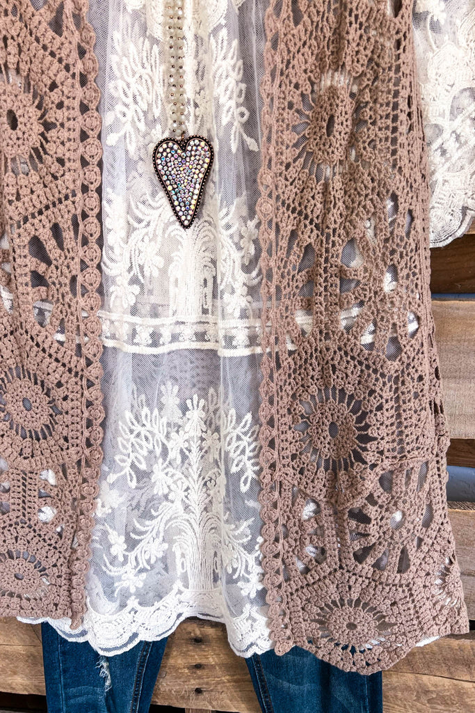 AHB EXCLUSIVE: Great Are You Crochet Vest - Mocha - 100% COTTON