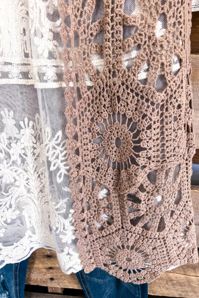 AHB EXCLUSIVE: Great Are You Crochet Vest - Mocha - 100% COTTON