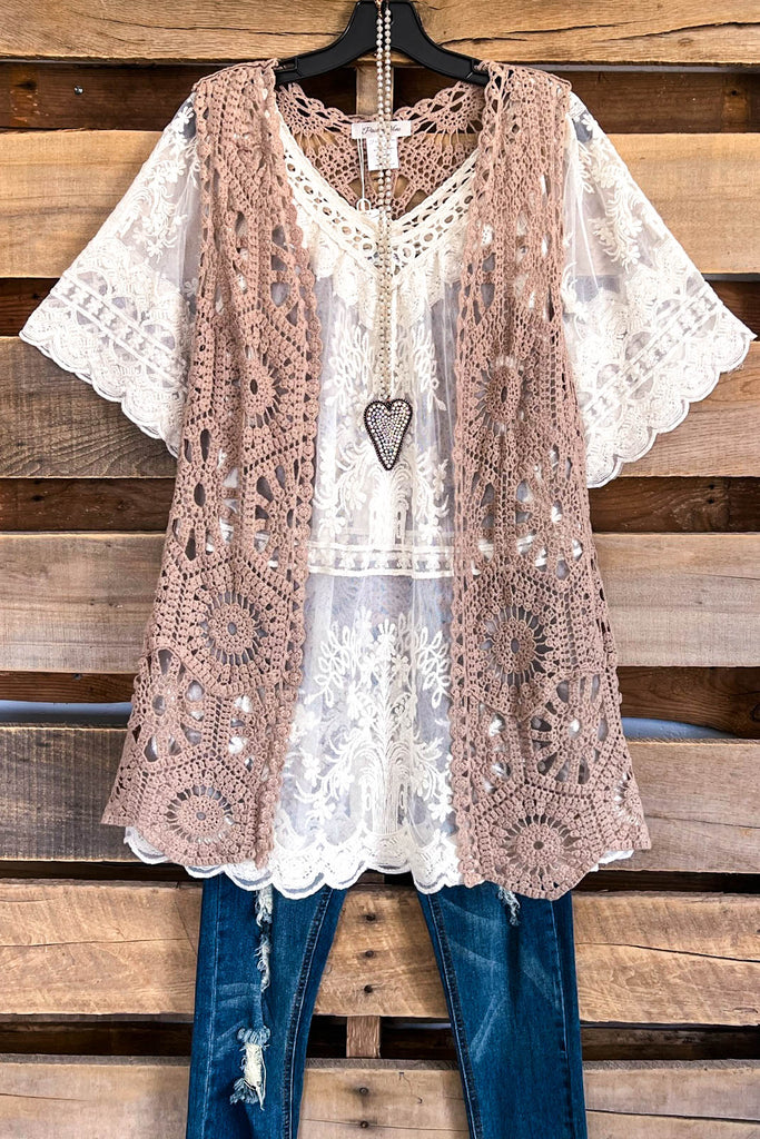 AHB EXCLUSIVE: Great Are You Crochet Vest - Mocha - 100% COTTON