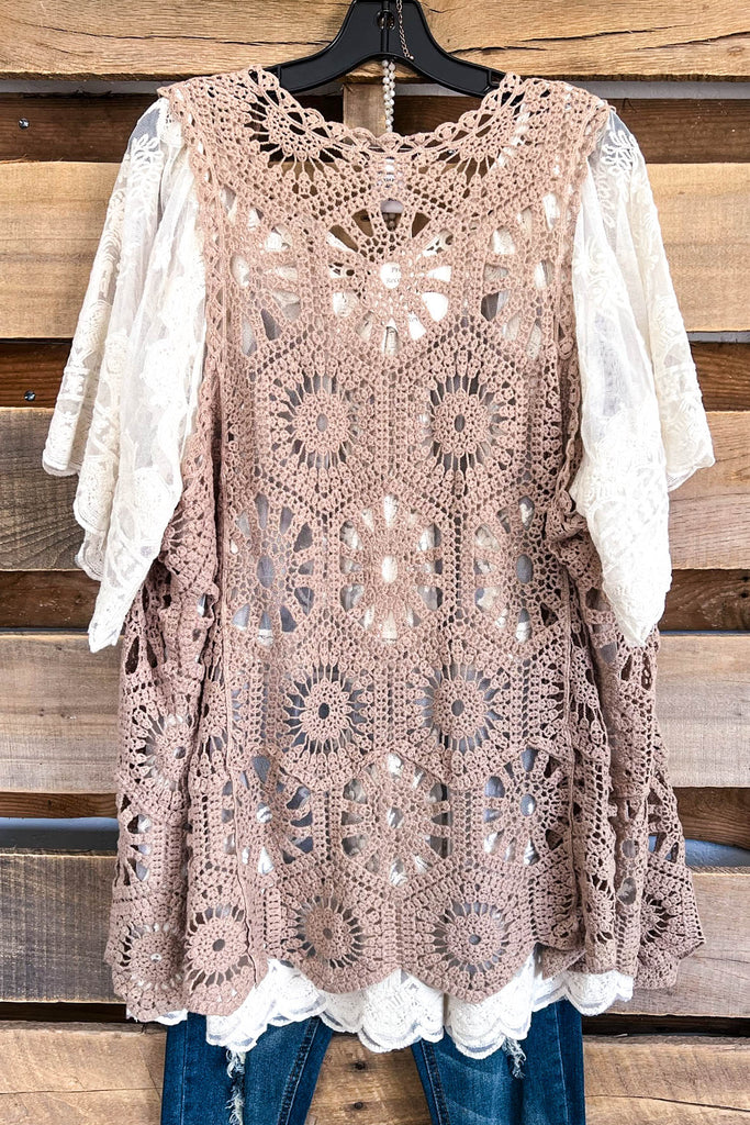 AHB EXCLUSIVE: Great Are You Crochet Vest - Mocha - 100% COTTON
