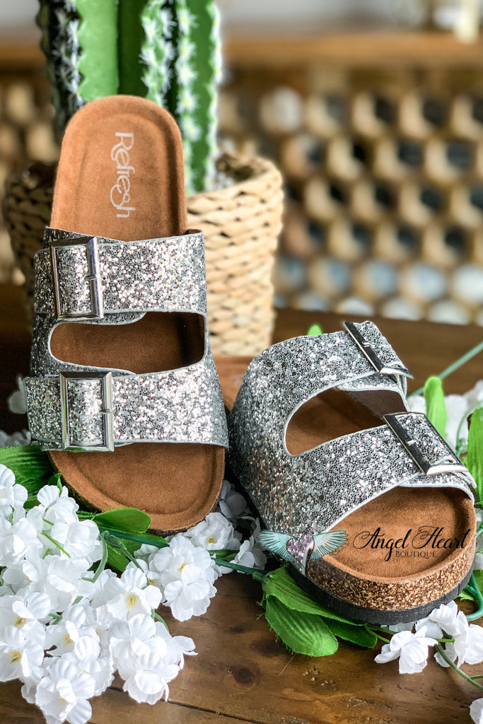 Shine Bright Buckle Sandals - Silver - SALE