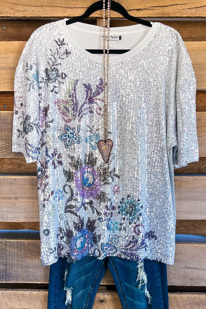 Extremally Pleasing Sequin Top - Sliver/Floral - SALE